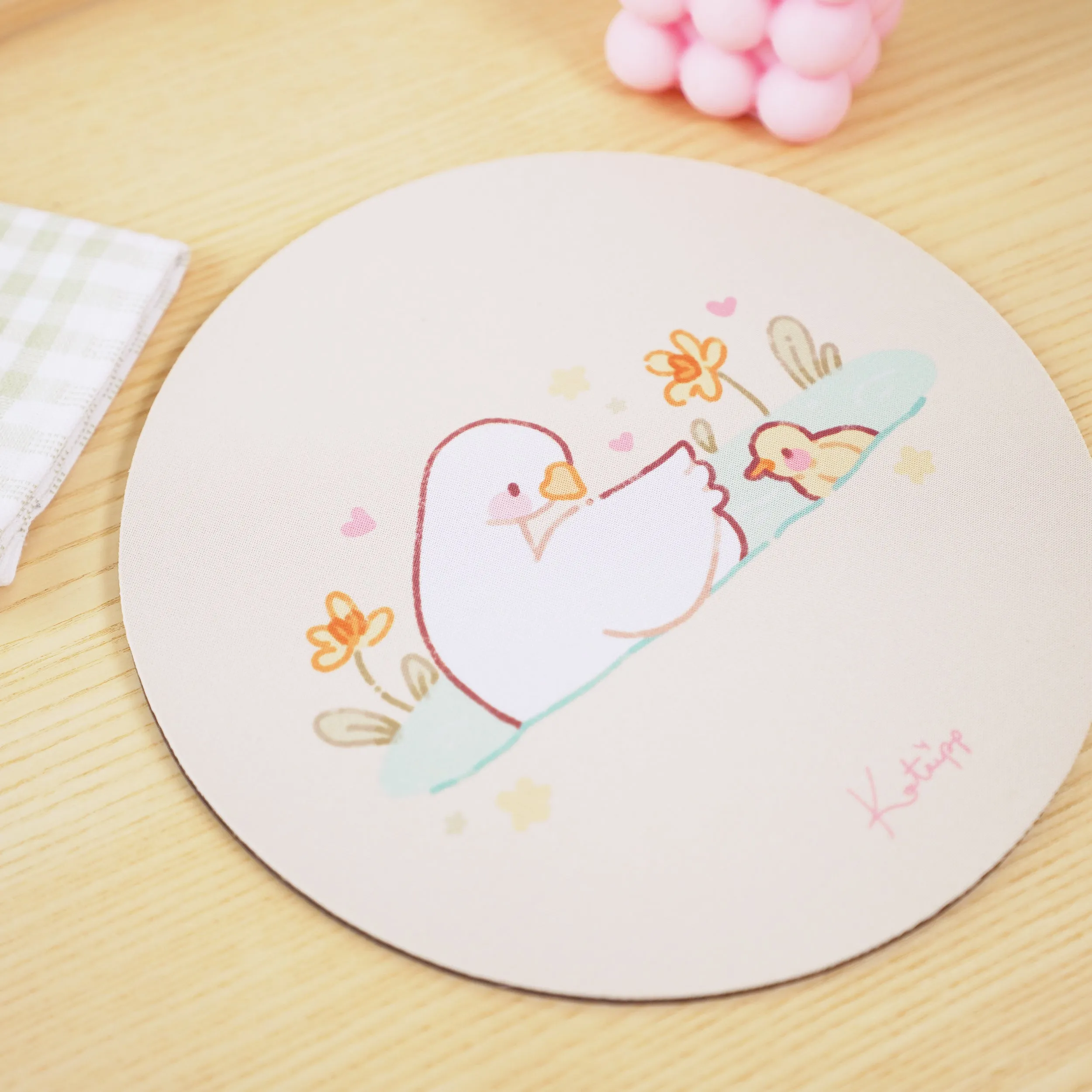 Spring Ducks & Daffodils Mouse Mat | Mother Duck & Tuffy | Pastel Kawaii Desk Pad for Mother’s Day