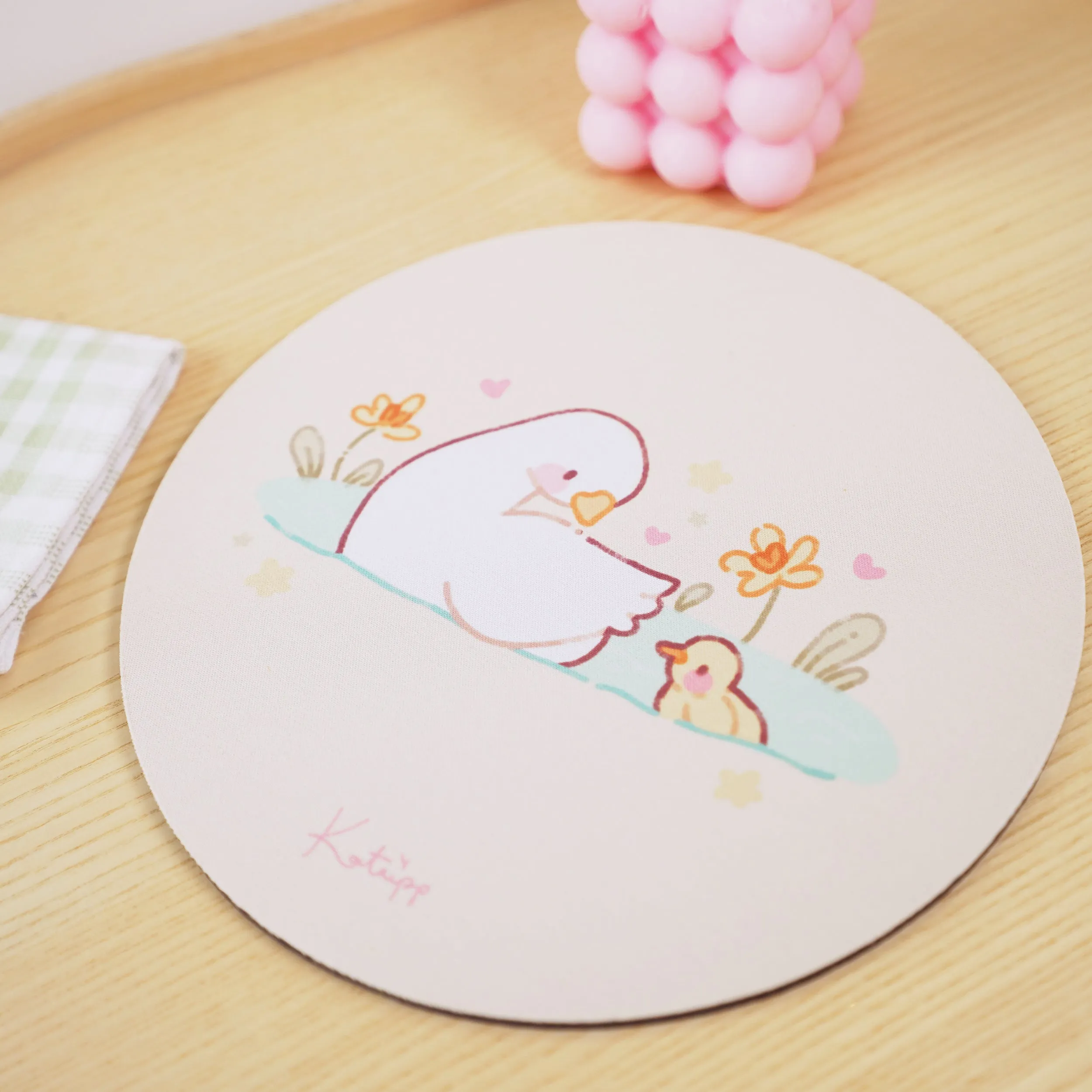 Spring Ducks & Daffodils Mouse Mat | Mother Duck & Tuffy | Pastel Kawaii Desk Pad for Mother’s Day