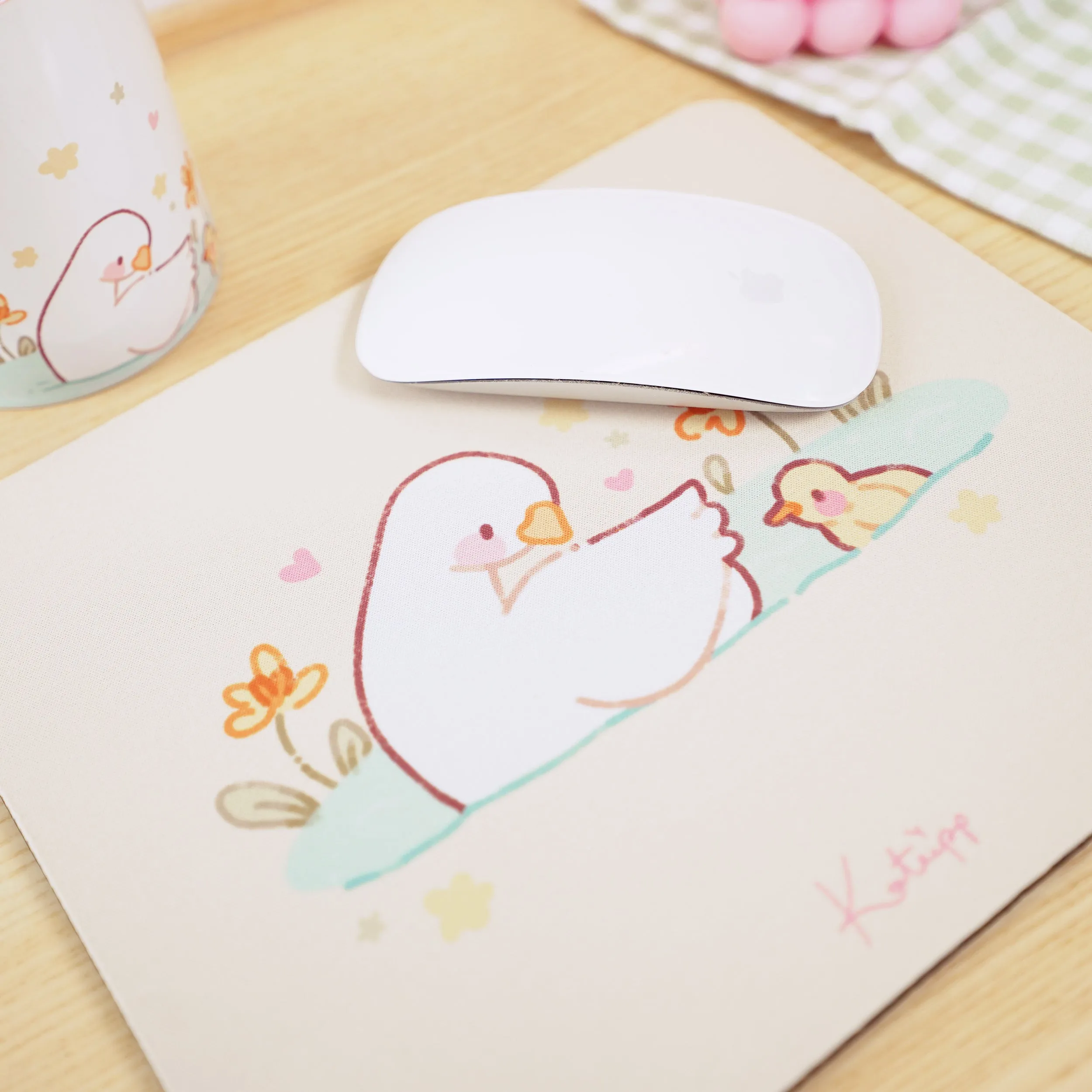Spring Ducks & Daffodils Mouse Mat | Mother Duck & Tuffy | Pastel Kawaii Desk Pad for Mother’s Day