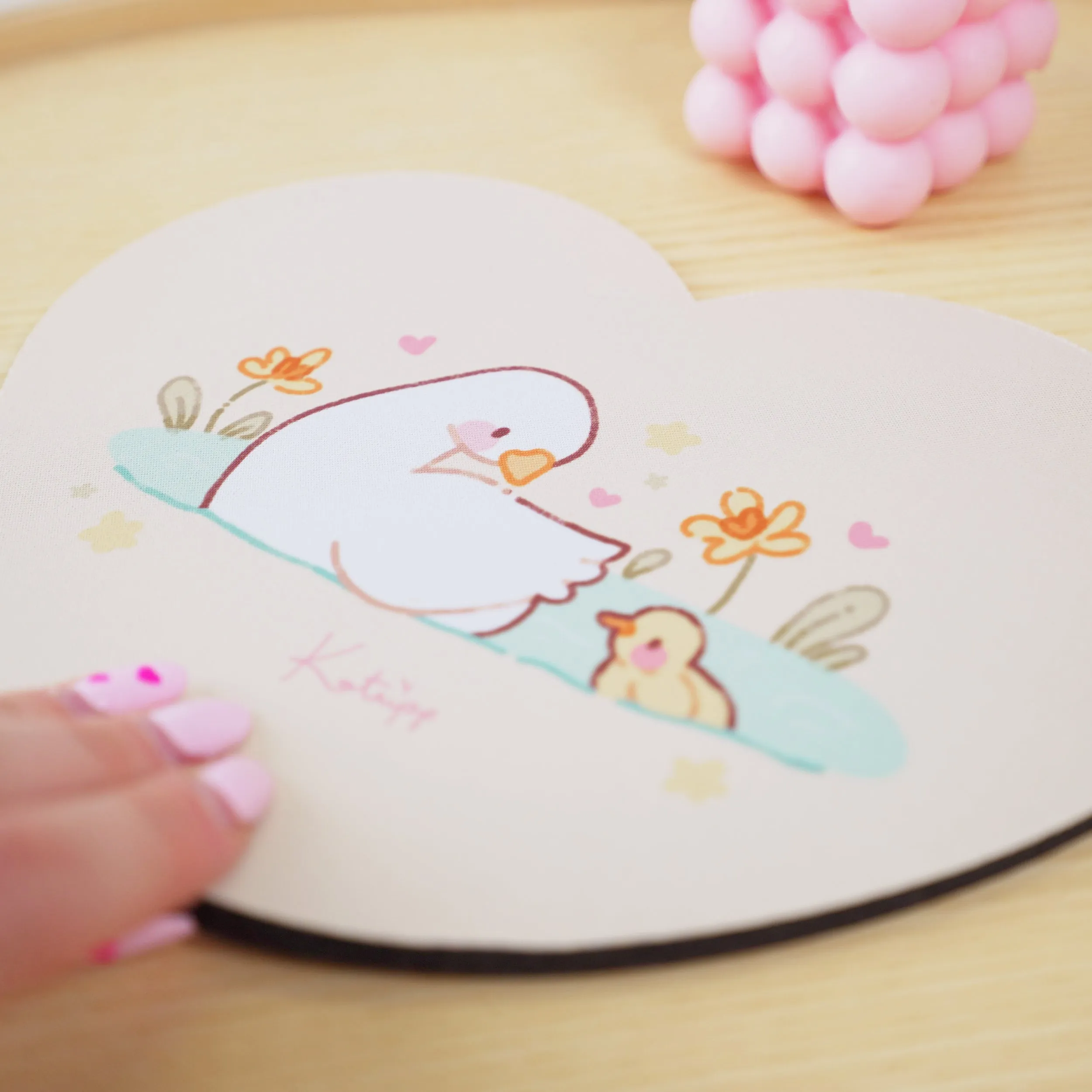 Spring Ducks & Daffodils Mouse Mat | Mother Duck & Tuffy | Pastel Kawaii Desk Pad for Mother’s Day