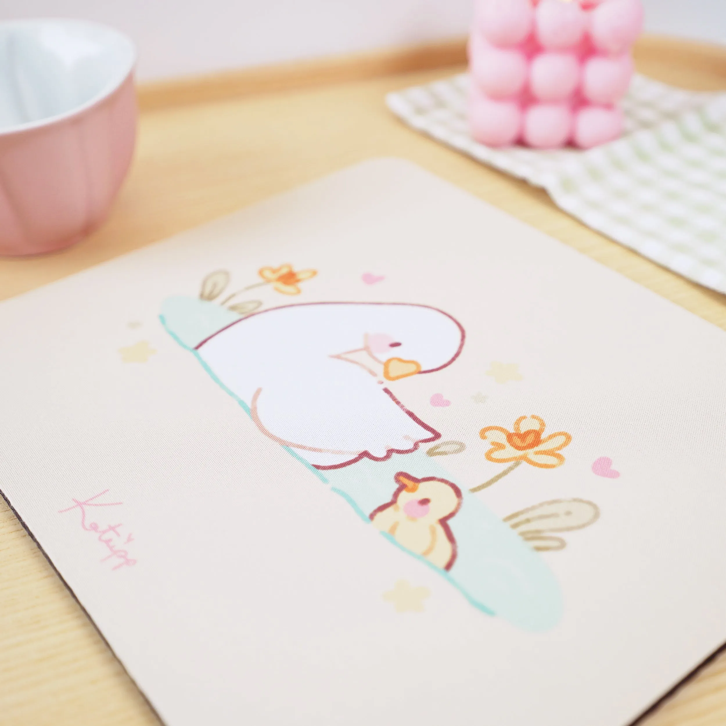 Spring Ducks & Daffodils Mouse Mat | Mother Duck & Tuffy | Pastel Kawaii Desk Pad for Mother’s Day
