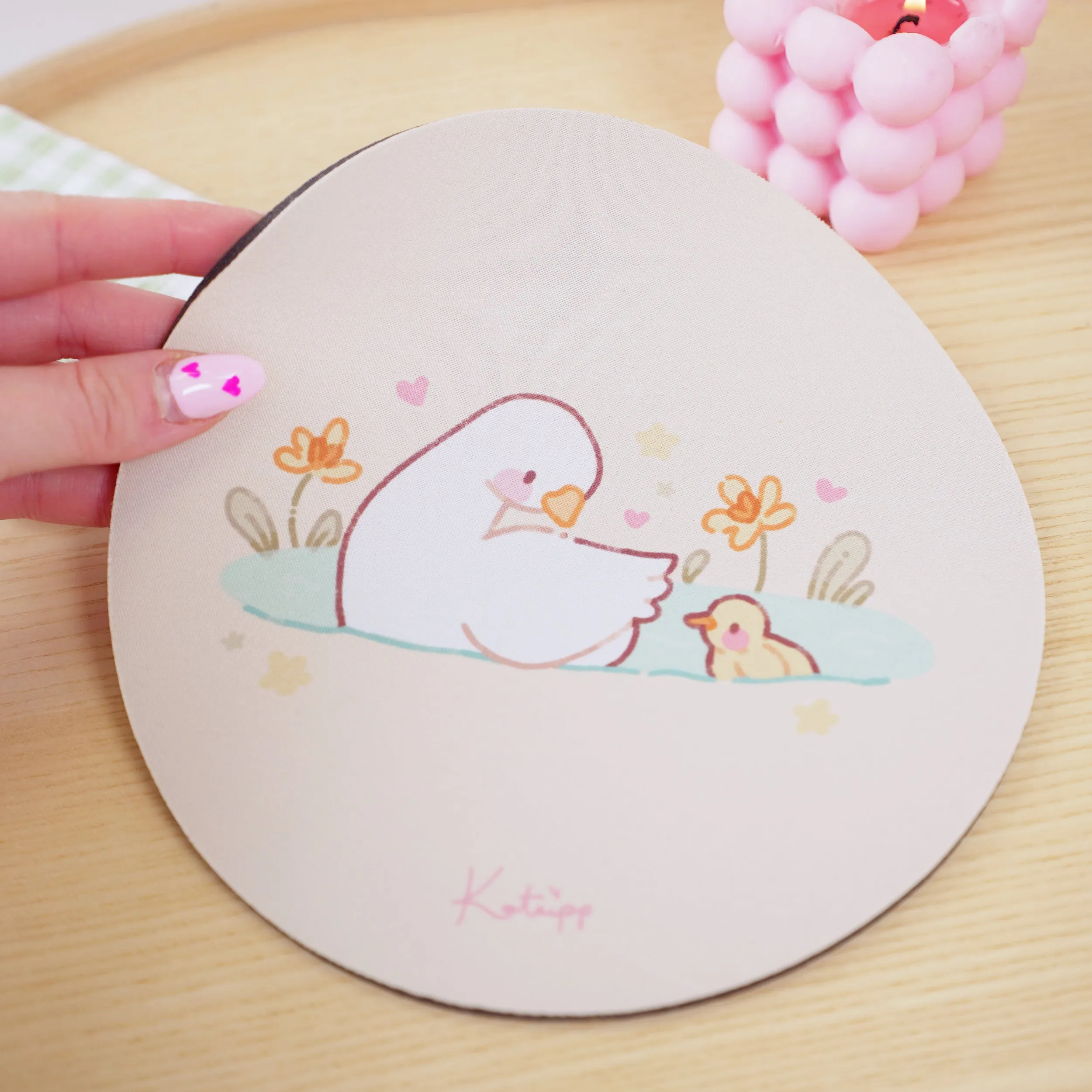 Spring Ducks & Daffodils Mouse Mat | Mother Duck & Tuffy | Pastel Kawaii Desk Pad for Mother’s Day