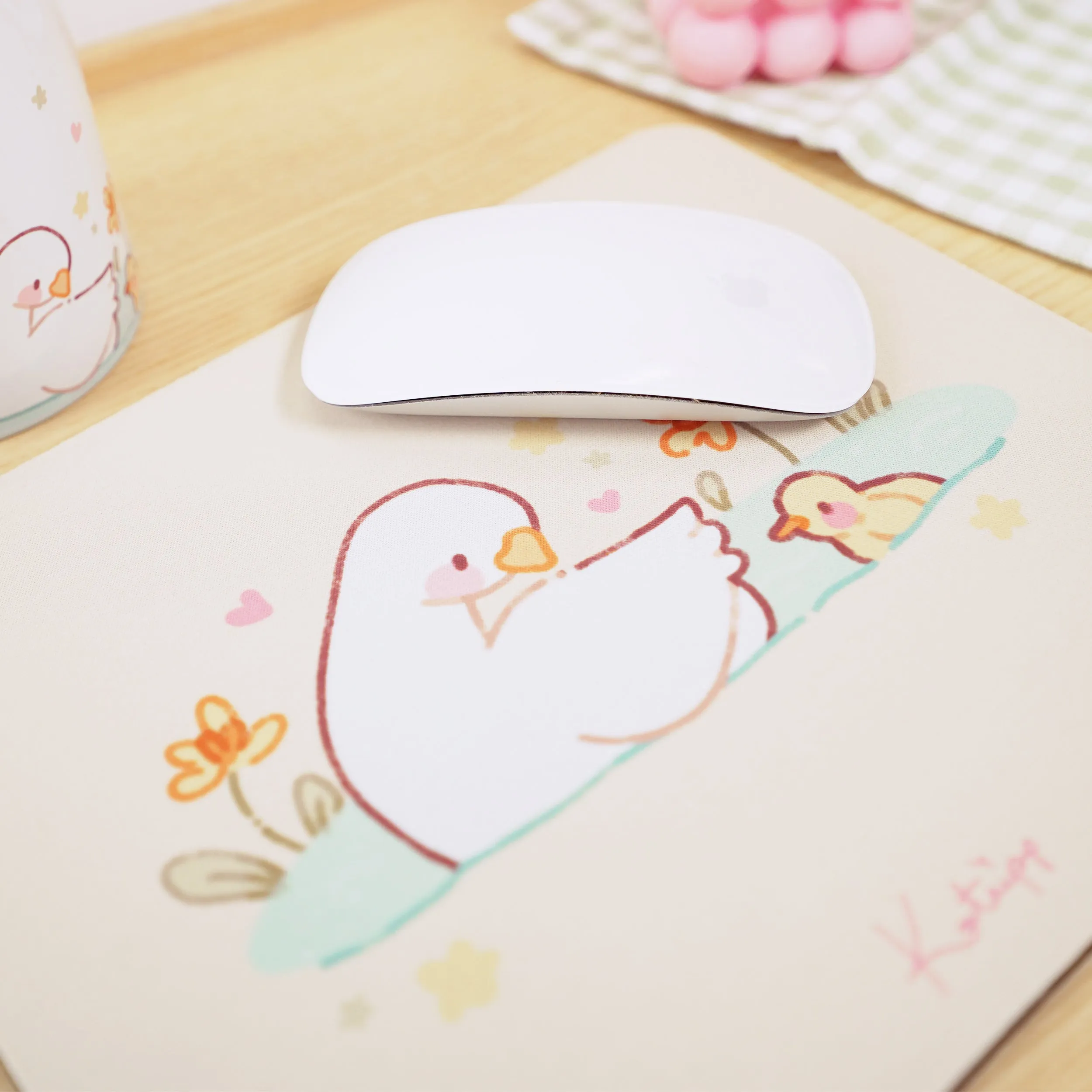 Spring Ducks & Daffodils Mouse Mat | Mother Duck & Tuffy | Pastel Kawaii Desk Pad for Mother’s Day