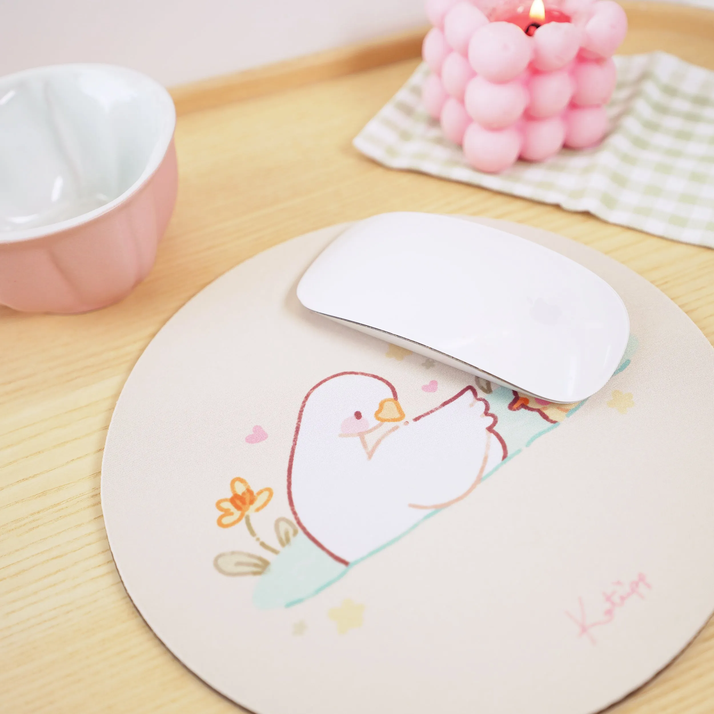 Spring Ducks & Daffodils Mouse Mat | Mother Duck & Tuffy | Pastel Kawaii Desk Pad for Mother’s Day