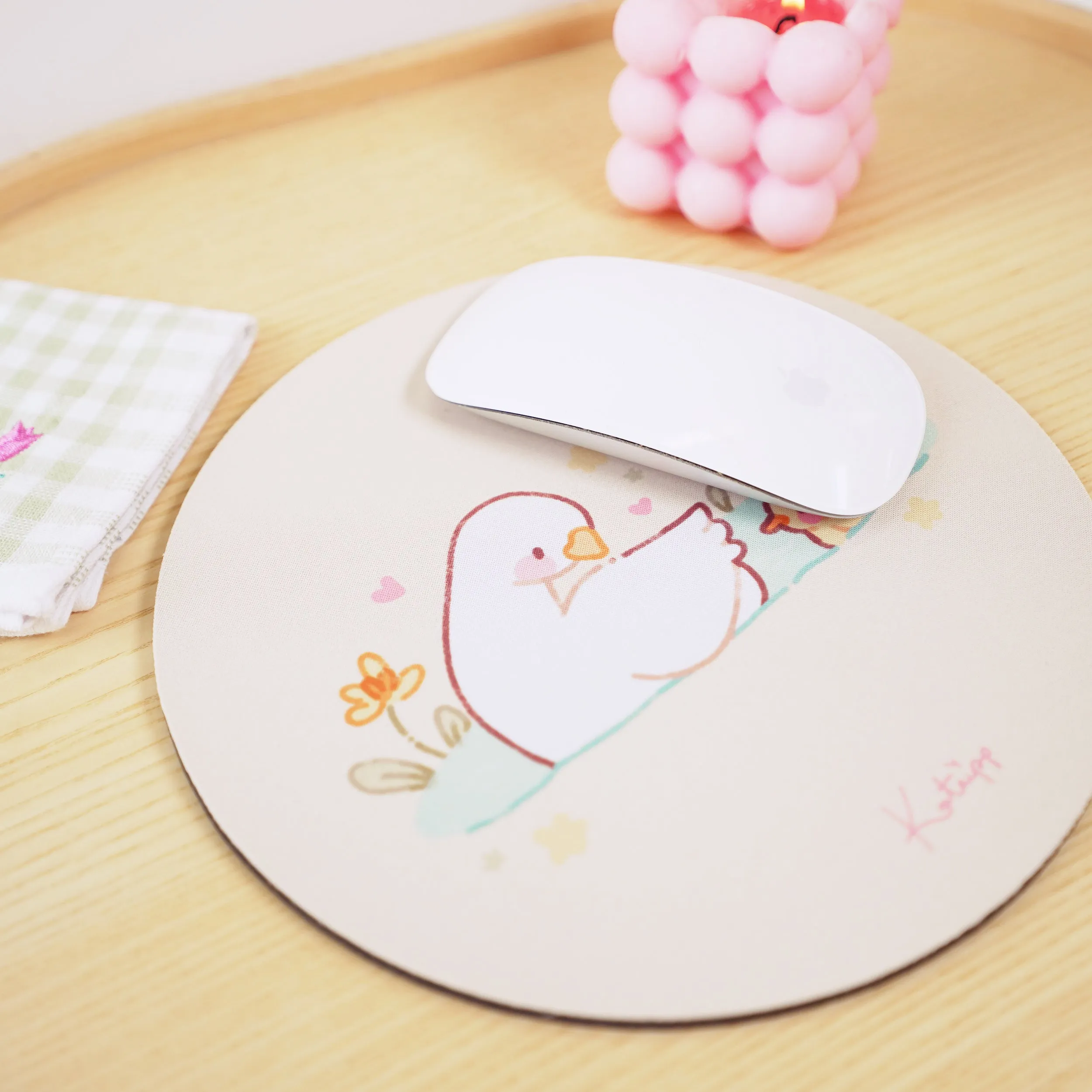 Spring Ducks & Daffodils Mouse Mat | Mother Duck & Tuffy | Pastel Kawaii Desk Pad for Mother’s Day