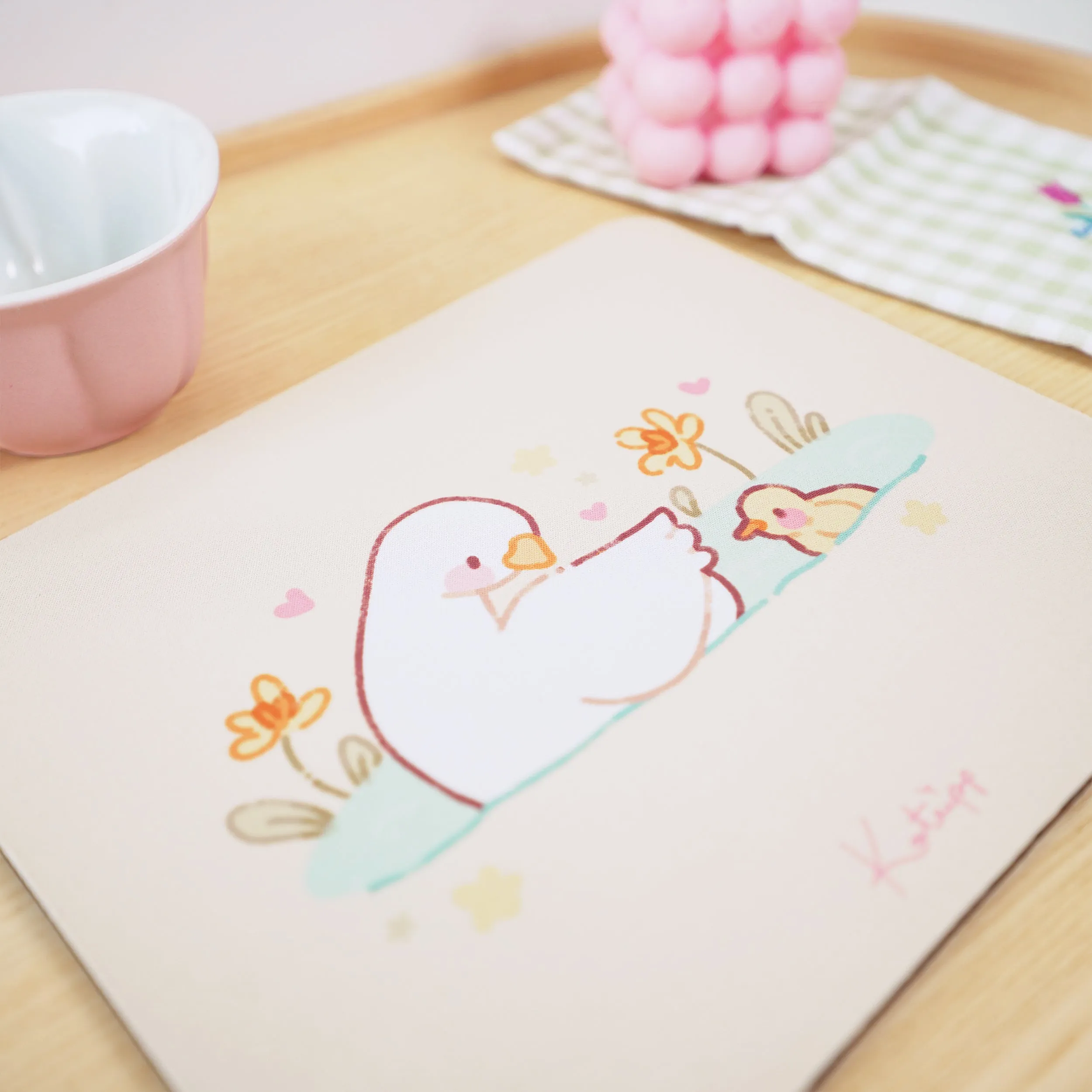 Spring Ducks & Daffodils Mouse Mat | Mother Duck & Tuffy | Pastel Kawaii Desk Pad for Mother’s Day
