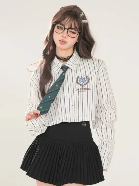 Tie Set Short Style Polo   Collar High Shirt Stripe School