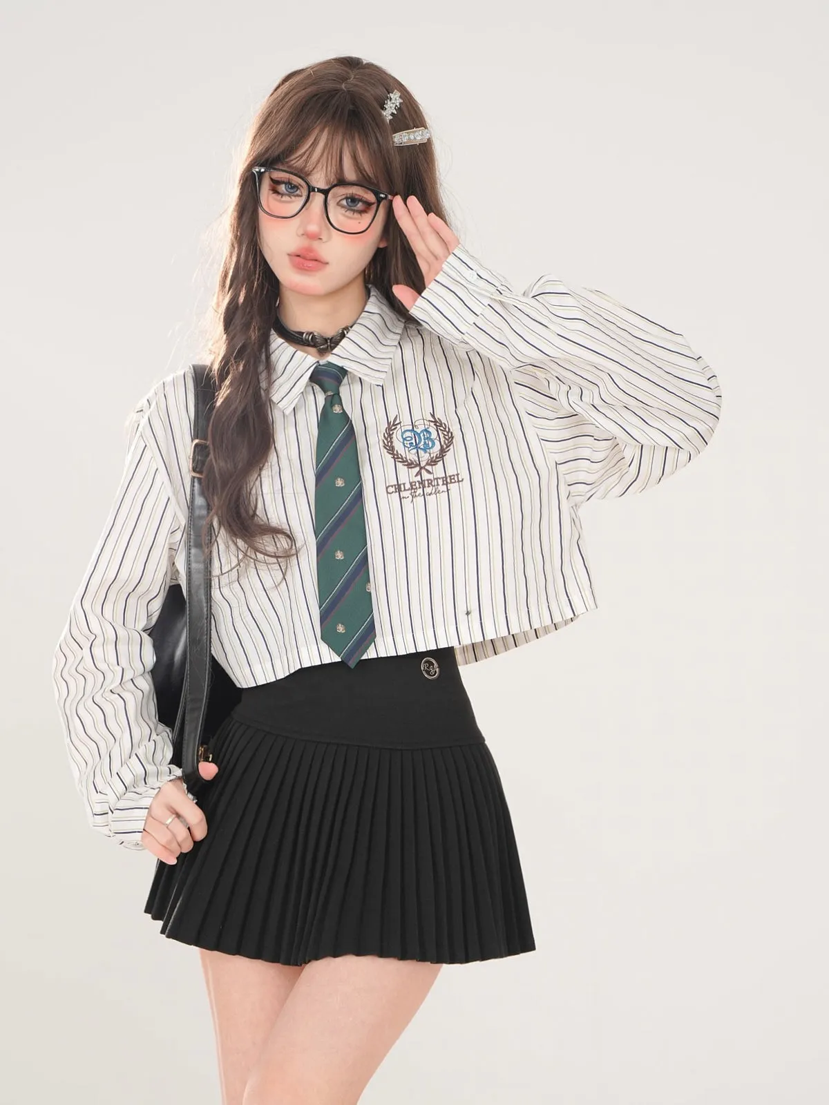 Tie Set Short Style Polo   Collar High Shirt Stripe School
